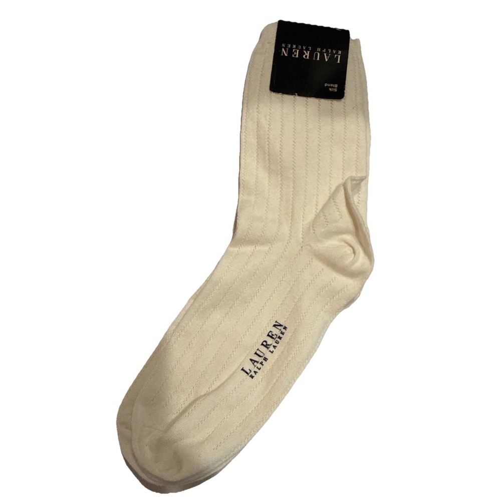 Lauren RALPH LAUREN Silk Blend White Pattern CREW SOCKS Sz Medium NWT